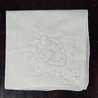 Vtg Exceptional Madeira Embroidered Cotton Linen Hankie Handkerchief Monogram H