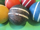 Vtg Wooden 2 Stripe Ribbed Croquet Balls Set Of 6 Well Used 3   Backyard Game