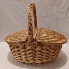 Wicker Picnic Storage Basket 16  Long With Flip Open Lid And Carrying Handle