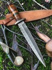 Custom Handmade Damascus Steel 15 Inches Dagger Knife - Leather Handle W Brass