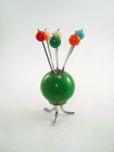 Art Deco Green Bakelite   6 Multicolor Appetizer Cocktail Pick Holder Set