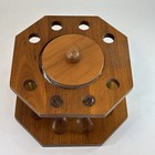 Mid Century Modern Wood Pipe Holder Rack W  Glass Jar   Lid 8 Slot Stand