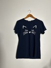 Eishopeer Navy Kitten Cat Face Sleep T-shirt Women s Pj Top Size Medium