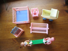 8 Vtg 4 Renwal Dolls-playpen-1 Acme Teeter Totter-1 Plasco Hamper-1 Ideal Cradle