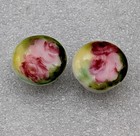 Antique Porcelain Stud Buttons Pink Roses Set Of 2 Matching Unmarked  Small 1 2 