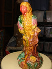 Vintage Large Majolica Glazed Bird Parrots Figurine 13  Tall