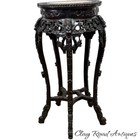 Antique Carved Rosewood Chinese Plant Fern Stand Pedestal Marble Top Table Stand
