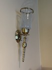 Vintage Brass Crackled Glass Candle Wall Sconces Holders  Pair - 15  Tall India