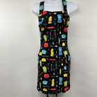 Handmade Women s Adjustable Apron - Black colorful Retro Mcm-style Fabric Osfm
