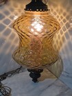 Mid-century Mcm Vintage Large Amber Optics Glass Swag Lamp Vintage