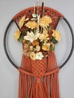 Large Vintage Wood Macrame 1970s Mcm Boho Wall Planter Fake Flowers Decor Hippie