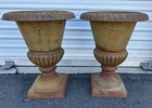 Pair Of Antique Italian Tuscan Cast Iron Urns     19th Century