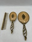 Vintage Globe 24k Gold Plated 3 Pcs Vanity Set Hand Mirror  brush And Comb