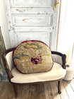 Large French Antique Needlepoint Tapestry Fragment Velvet Pillow C1950