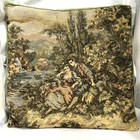 Vintage French Tapestry  Countryside Romance Scene Pillow Cover 15   x15    Green
