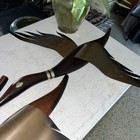 Vintage Mid Century Modern Flying Duck Geese Teak Wood   Metal Wall Art Set