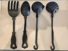 Vtg 4 Pc Set cast Iron kitchen Utensils ladle skimmer spoon fork wall Hanging