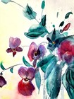 Original Painting 12      x16       Summer Bouquet Vase With Purple Flowers Watercolor