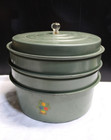 Vintage 1940s Green Metal Hand Painted Stacking Pie Cake Carrier