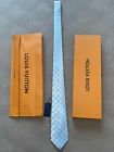 Louis Vuitton Men s Silver Blue Monogram Tie 3 25 The Widest Nwt