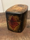 Vintage Italian Leather Playing Card Box Case Hand Painted Gold Gilt Double