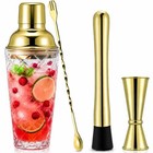 4 Pcs Cocktail Shaker  Martini Shaker Set  Glass Gold Bartender Kit With
