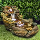Tiered Outdoor Waterfall With Led     Cascading Resin Feature For Garden Display