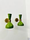 Vintage 1950s Italian Brass Diabolo Wall Lights - 2 Bulb Green Shade Mid Century