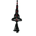 Vintage Macrame Christmas Tree Wall Hanging Dark Green Red Beads Tassel 25  Boho