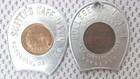 2 Rare 1940s 50s Honolulu Hawaii Good Luck Encased Coins Smitty Cafe College Inn