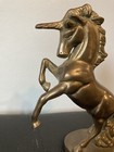 Vintage Solid Brass 7 5 Inch Tall Rearing Unicorn Figurine Statue