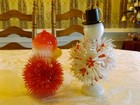 Vintage Lot Of 2 Rare Gr8 Mcm Retro Christmas Holiday Snowman   Santa Ornaments