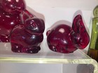 Vintage Dalzell Viking Heisey Hca Ruby Red Glass Large Bunny Rabbit   2 Babies