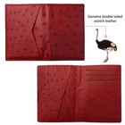 Red Real Ostrich Leather Credit Card Wallet Holder Handmade Slim Leather Card
