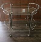Vintage Bar Cart Trolley Chrome Glass Tea Cart 2 Tier Removable Serving Tray 