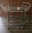 Vtg Bar Beverage Cart Chrome Glass Tea Cart 2 Tier Removable Serving Tray 