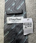 New With Tags Disney Parks Monorail 100  Silk Necktie Stripes Gray Blue Silver