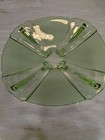 Vintage Art Deco Green Glass Platter Frosted   Clear Geometric Tray platter