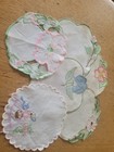6 Vintage  Embroidered Irish Linen Doilies