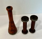 Lot 3 Vintage Primitive Industrial Wooden Spool Bobbin Textile Candle Holders