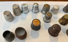 Lot Of 21 Vintage Metal Sewing Thimbles Open Top Enamel Pewter Souvenir