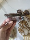 Antique Art Deco Large Celluloid Rhinestone Hair Comb Vintage Lot Tortoise Shell