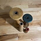 Lot Of 4 Vintage Antique Wooden Industrial Yarn Spools Spindle Textile Bobbins