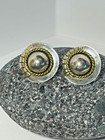 Vtg Mexico Sterling   Brass Statement Sun Earrings Modernist Mixed-metal  10 1 G