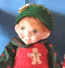 Vntg Ceramic Christmas Elf Pixie Dolls Real Wig Lashes Cloth Body Poseable 12 