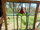 Old English Stained Glass Window Red Green Design Wood Frame 23 1 4 X 23 1 2