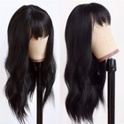 Cosplay Wig With Bangs Heat Resistant Hair Long Wavy Layered Women Black