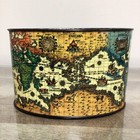 Vintage Old World Map Oval Tin Container Made In Japan 7 25x4 5x4 5 