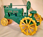 John Deere Tractor Cast Iron Antique Steel Wheel Replica Display Green Yellow 