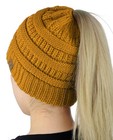 C c Beanietail Soft Stretch Cable Knit Messy High Bun Ponytail Beanie Hat  Mu   
